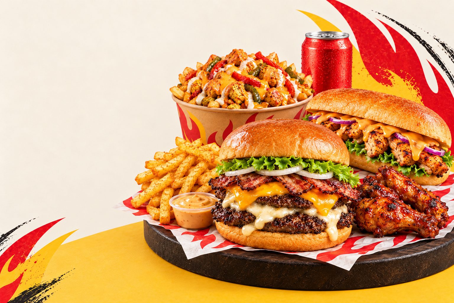 Smash burger raclette, sandwich, bowl crousty, wings et frites du Dix